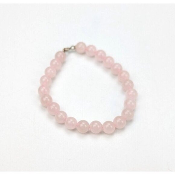 Graduated Pink Rose Quartz Beaded Bib Necklace & Bracelet Sterling Silver 925 - Picture 5 of 10